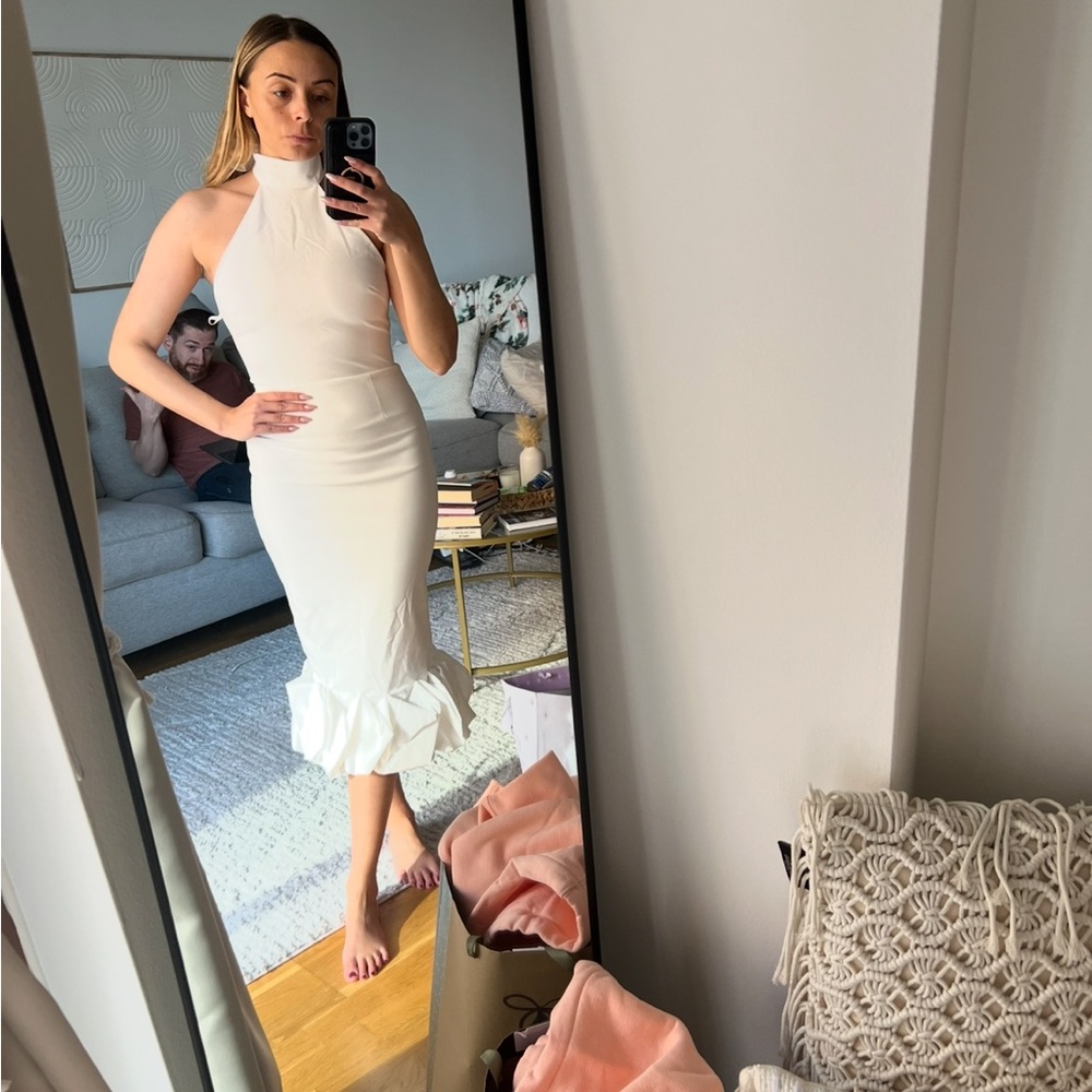 Elegant White Halter Dress